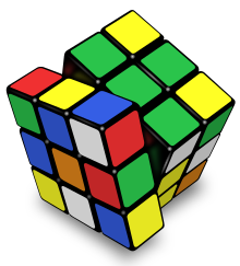 photo image of a 3x3 or three by three rubik's cube symbolizing how the cube can be used to teach two basic algebra math concepts